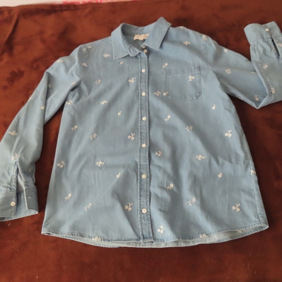 sezane rue saint fiacre denim button up floral embroidered sz 36 us 4 - Picture 1 of 6